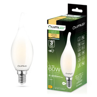 Žárovka LED Plamínek BA35, E14 7W = 60W 806lm 3000K Teplá bílá 360° Filament Mléčná LUMILED