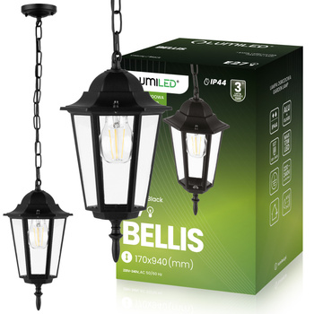 Závěsná zahradní lampa E27, LED lucerna Černá BELLIS LUMILED
