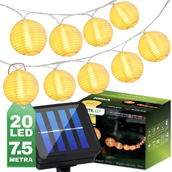 LED Solární řetěz, 20x LED Ozdobné Lucerny 7.59m Teplá bílá 3000K RISA LUMILED