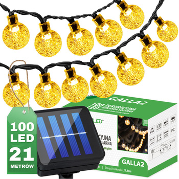 LED Solární řetěz, 100x LED Ozdobné Kuličky 21.8m 3000K Teplá bílá GALLA2 LUMILED