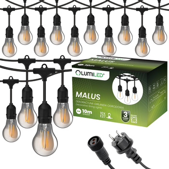 Venkovní řetěz 10m, 10x E27 Žárovky Smokey 6W 2200K MALUS LUMILED