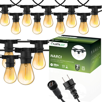 Venkovní řetěz 20m, 20x E27 Žárovky 1.3W 2200K NARCI LUMILED