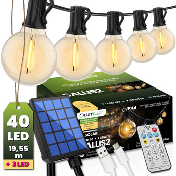 Solar Garden Girland 40x LED okrasné koule 19,55m 2700K Warm + dálkové ovládání CALLIS2 LUMILED