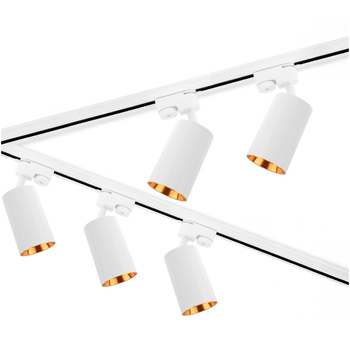 Osvětlovací lišta 3m + 5x reflektor lištový, GU10 Bílý Zlatý SAGI + Spojka L LUMILED