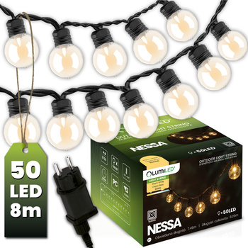 Venkovní řetěz 8m, 50x LED 3000K NESSA LUMILED