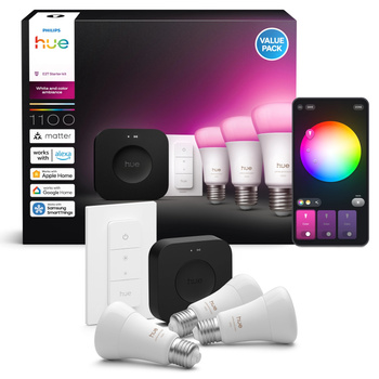 3x LED žárovka E27 A60 8,1W = 75W 1100lm CCT + RGB SMART Smart Bluetooth ZigBee White and Color Ambiance + Bridge PRO Bridge + Philips HUE Remote Controller