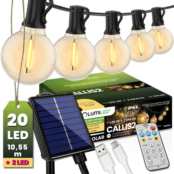 Solar Garden Girland 20x LED okrasné koule 10,55 m 2700K Warm + dálkové ovládání CALLIS2 LUMILED