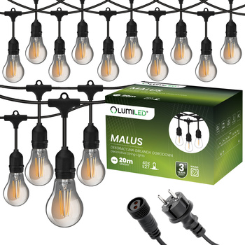 Venkovní řetěz 20m, 40x E27 Žárovky Smokey 6W 2200K MALUS LUMILED