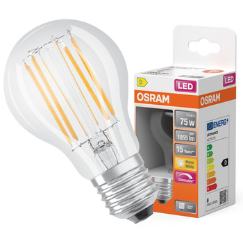 E27 A75 LED žárovka 8W = 75W 1055lm 2700K Teplá bílá 320° vlákno OSRAM STAR DIM