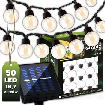 Solární zahradní girlanda 50x LED okrasné koule 16,7 m teplé 3000K GLADI 2 LUMILED