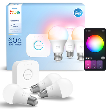 3x LED žárovka E27 A60 8W = 60W 806lm 2200-6500K CCT + RGB SMART Smart Bluetooth ZigBee White and Color Ambiance + Bridge Bridge Philips HUE Starter Kit