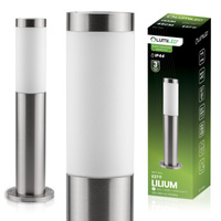 Venkovní zahradní lampa E27, LED sloupek 45cm inox LILIUM LUMILED