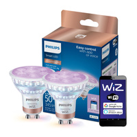 2x LED žárovka GU10 4,7W = 50W 2200-6500K + RGB 36° SMART WiFi Philips WiZ