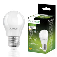 LED žárovka E27 MAŁA KULKA 8W = 60W 4000K Neutral Colour 880lm CCD White LUMILED