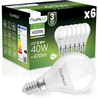 6x Žárovka LED E14, P40 5W = 40W 470lm 4000K Neutrální bílá 180° LUMILED