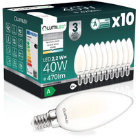 10x LED žárovka E14 svíčka B35 2,2W 470lm = 40W 4000K neutrální bílá 360° vlákno energetická třída A SVÍTÍCÍ