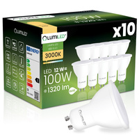 10x LED GU10 reflektor PAR16 12W = 100W 1320LM 3000K teplá bílá 120° LUMILED