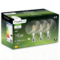 3x Žárovka LED E27, G95 8W = 75W 4000K Neutrální bílá Globe Filament LUMILED