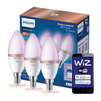3x LED žárovka E14 C37 4,9W = 40W 2200-6500K + RGB SMART WiFi Philips WiZ