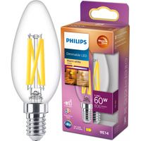 LED žárovka na svíčku E14 B35 5.9W = 60W 806lm 2700 Teplá bílá vlákno PHILIPS stmívatelné