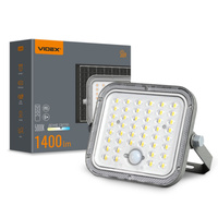 Solární reflektor se senzorem 20W 1400lm 5000K Neutrální 90° 3,2V IP65 IK07 Povrchová montáž Šedá VIDEX