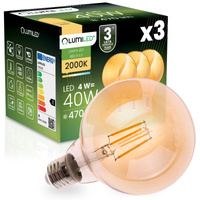 3x LED žárovka E27 Sphere G95 4W = 40W 470LM 2000K teplá bílá 360° Amber Filament LUMILED