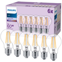 Sada 6x E27 A60 LED žárovka 7W = 60W 850lm 4000K Neutrální vlákno PHILIPS