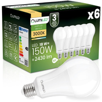 6x LED žárovka E27 A70 18W = 150W 2430lm 3000K teplá bílá 260° LUMILED