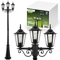 Venkovní zahradní lampa 3x E27, LED sloupek lucerna 2m Černá BELLIS LUMILED