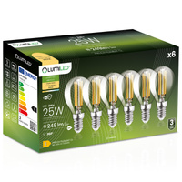 6x LED žárovka E14 Ball P45 2W = 25W 249lm 3000K Warm 360° FILAMENT LUMILED
