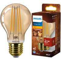 LED žárovka E27 A60 7W = 40W 470lm 1800K Teplá bílá vlákno jantarové PHILIPS
