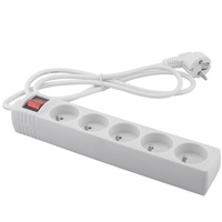 Zástrčka prodlužovacího napájecího kabelu - 5x zásuvka s uzemněním a vypínačem Napájecí proužek 1.5m 3x1mm 13A bílá