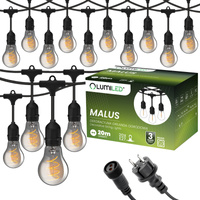 Venkovní řetěz 20m, 20x E27 Žárovky Smokey 6W 2200K MALUS LUMILED