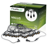 Venkovní řetěz 20m, 20x E27 MALUS LUMILED