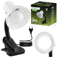 Stolní lampa Školní Noční E27, Nastavitelná s klipem Bílá LIBRA LUMILED