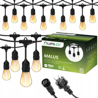Venkovní řetěz 15m, 15x E27 Žárovky 1.3W 2200K MALUS LUMILED