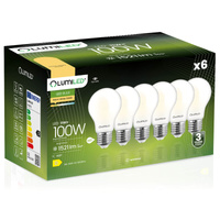 6x Žárovka LED E27, A60 11W = 100W 1521lm 3000K Teplá bílá 360° Filament Mléčná LUMILED