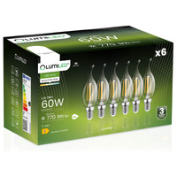 6x Žárovka LED Plamínek BA35, E14 7W = 60W 770lm 4000K Neutralní bílá 360° Filament LUMILED