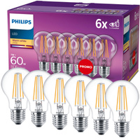 6x LED Žárovka E27 A60 7W = 60W 806lm 2700K Teplá bílá vlákno PHILIPS