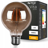 LED žárovka E27 G80 6W = 50W 650lm 2200K Teplá bílá 360° Vlákno kouřové