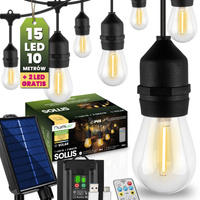 Solární zahradní girlanda 15x LED Dekorativní žárovky 10m + Dálkové ovládání IP65 2700K Teplá SOLLIS LUMILED