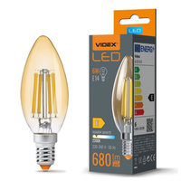 E14 C35 LED žárovka 6W = 52W 680lm 2200K Teplá bílá Jantar Filament 360° VIDEX