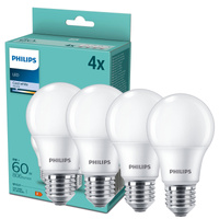 4x LED žárovka E27 A60 9W = 60W 806lm 4000K neutrální bílá Milk PHILIPS