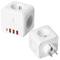 KOBI LINEA PRO CUBE 3x230V Splitter s uzemněním a přepínačem + 4xUSB Bílá