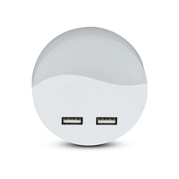 Orientační lampa LED noční lampa 0.45W 4000K Se soumrakovým senzorem a USB portem Kulatý Bílý Samsung Chip VT-84 V-TAC