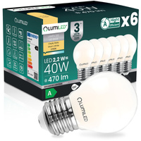 6x LED žárovka E27 kapka P45 2,2W 470lm = 40W 2700K teplá bílá 360° Filament energetická třída A LUMILED