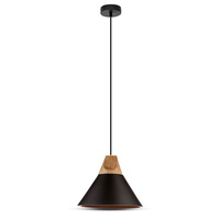 Závěsné svítidlo E27 Černé stínítko s dřevěným povrchem VT-7425 V-TAC