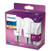 Sada 2x LED žárovky E27 A60 4,9W = 40W 470lm 2700K Teplá 200° PHILIPS
