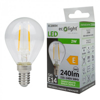 LED žárovka kapka P45 E14 2W 240lm 2700K teplá bílá FILAMENT Ecolight