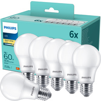 6x LED žárovka E27 A60 8W = 60W 806lm 2700K Warm 180° Essential Philips